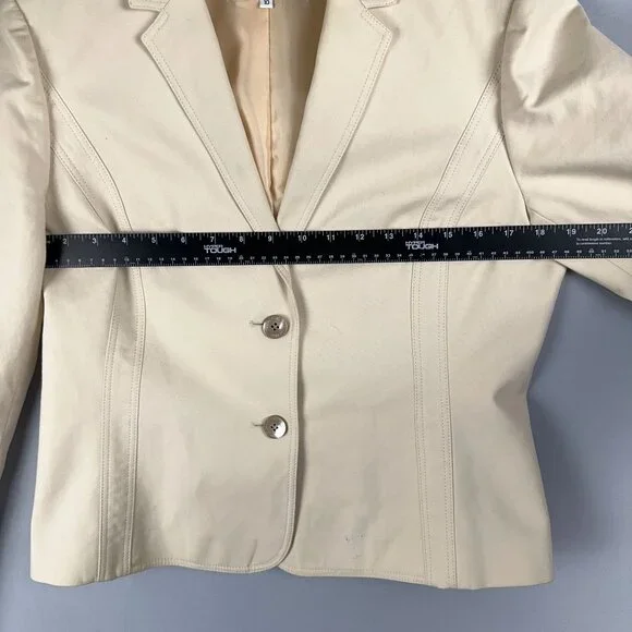 Calvin Klein Blazer Coat Womens Size 10 Stretch Single Breasted Beige Cream - Picture 8 of 10
